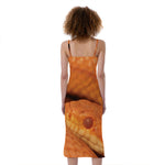 Orange Snake Print Slim Fit Midi Cami Dress