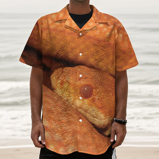 Orange Snake Print Textured Short Sleeve Shirt