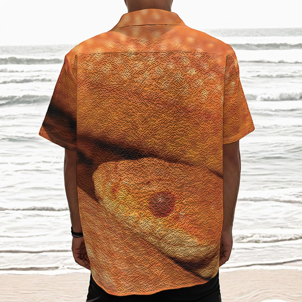 Orange Snake Print Textured Short Sleeve Shirt
