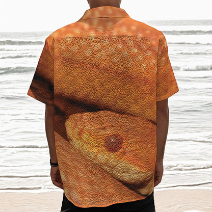 Orange Snake Print Textured Short Sleeve Shirt