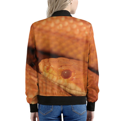 Orange Snake Print Women's Bomber Jacket