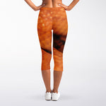 Orange Snake Print Women's Capri Leggings