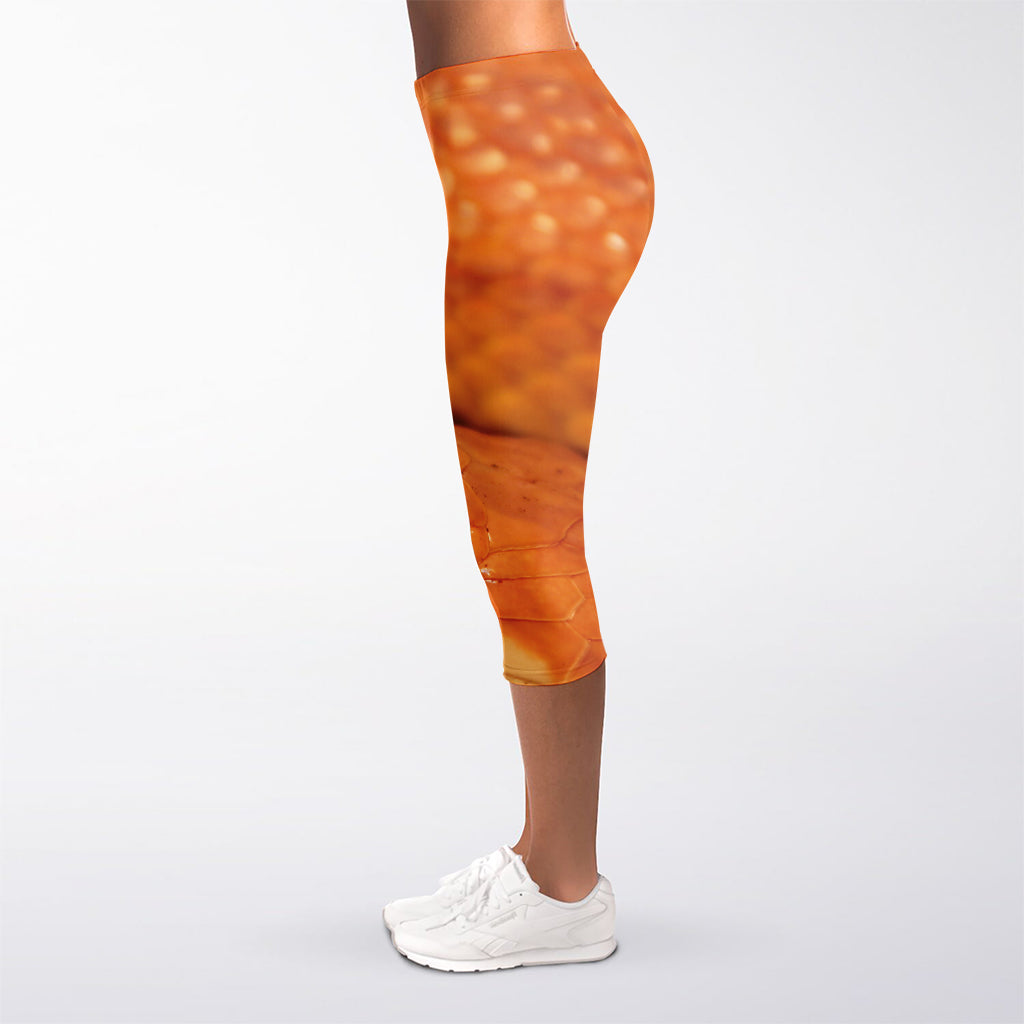 Orange Snake Print Women's Capri Leggings