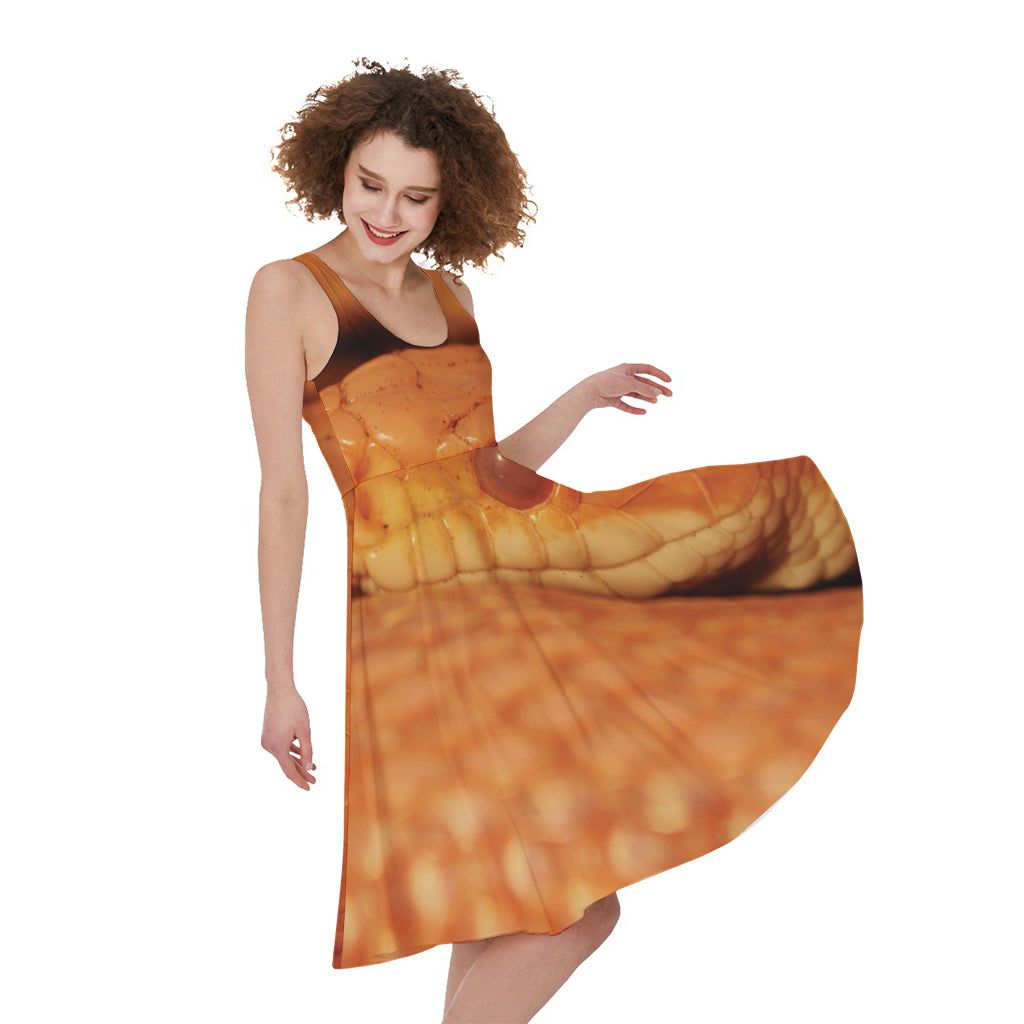 Orange Snake Print Women's Sleeveless Dress