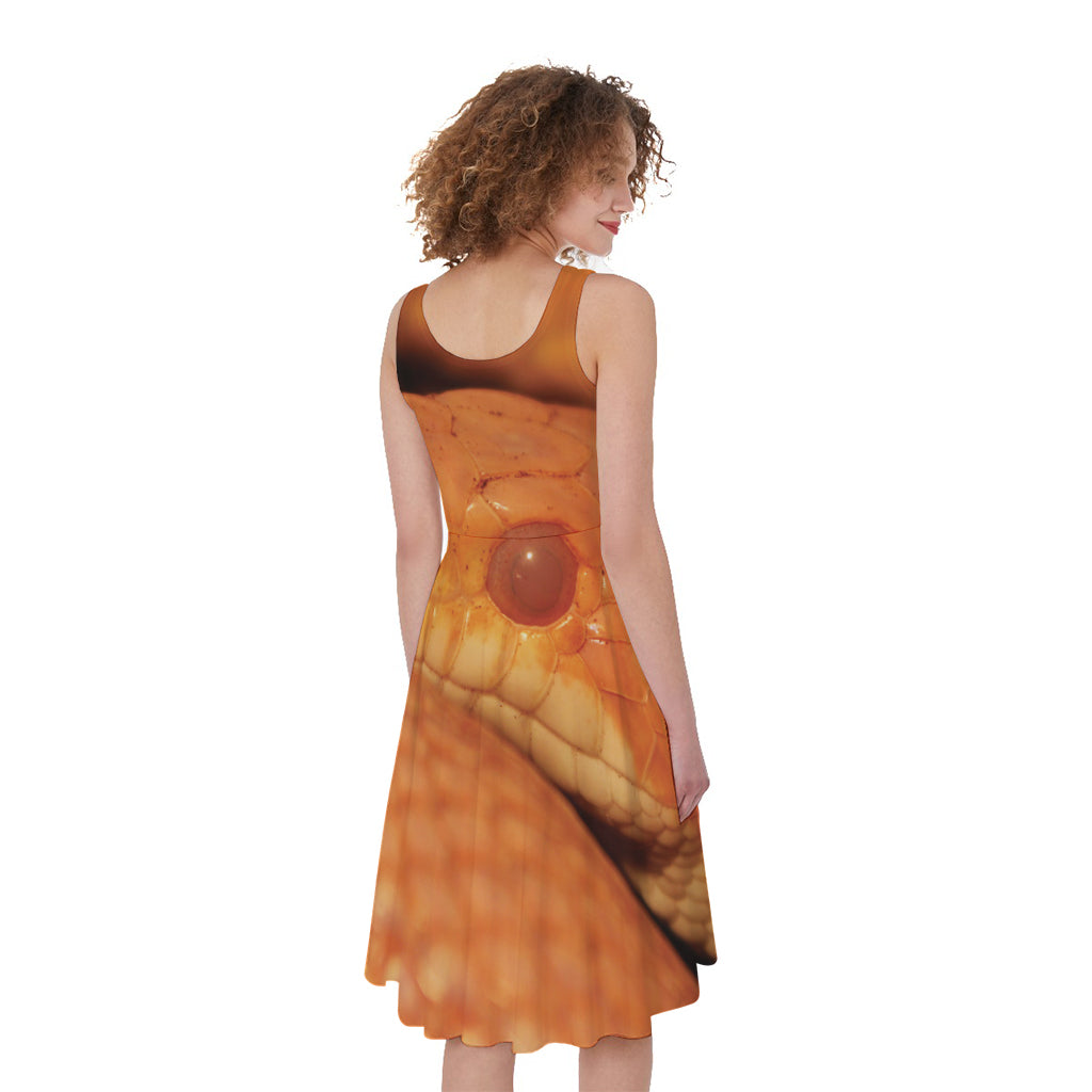 Orange Snake Print Women's Sleeveless Dress