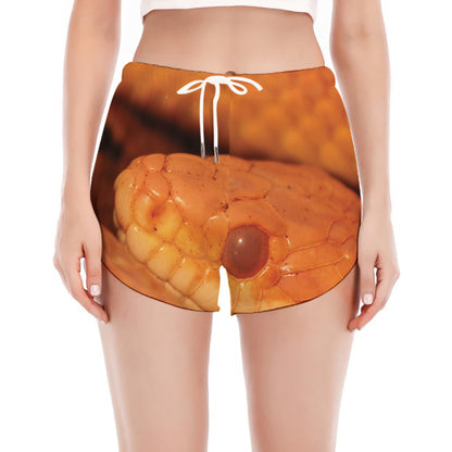 Orange Snake Print Women's Split Running Shorts