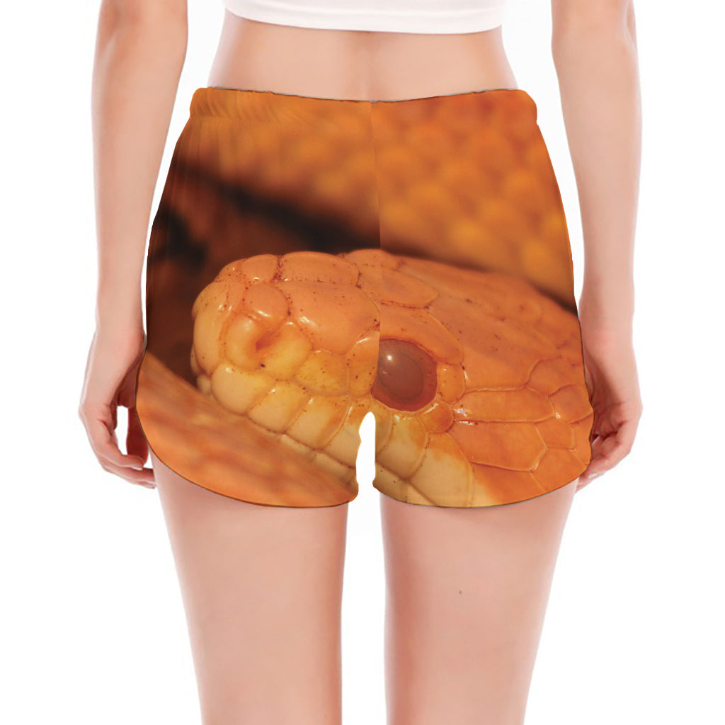 Orange Snake Print Women's Split Running Shorts
