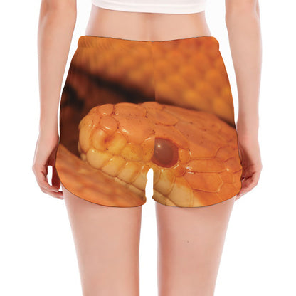Orange Snake Print Women's Split Running Shorts