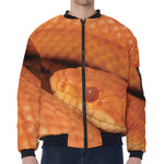 Orange Snake Print Zip Sleeve Bomber Jacket