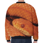 Orange Snake Print Zip Sleeve Bomber Jacket