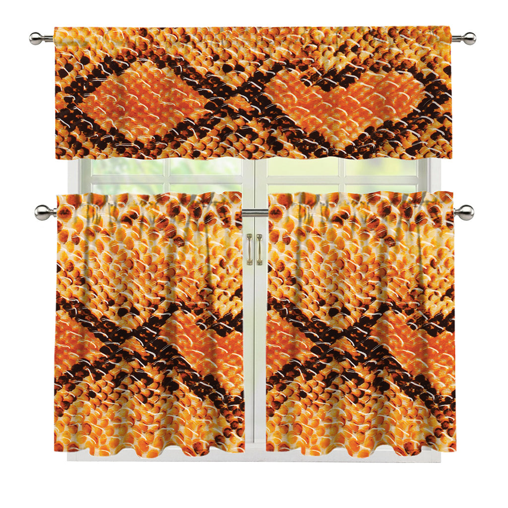 Orange Snakeskin Print 3 Piece Kitchen Curtains