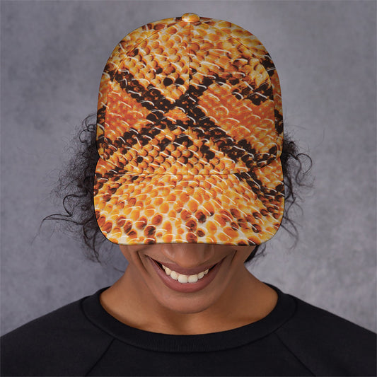 Orange Snakeskin Print Baseball Cap