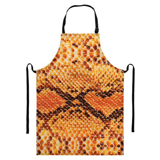 Orange Snakeskin Print Bib Apron With Pocket