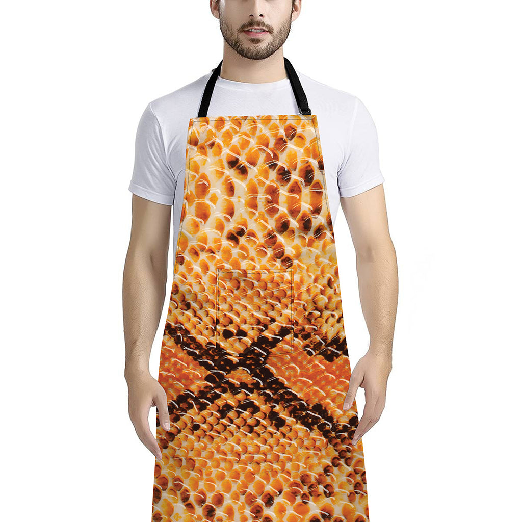 Orange Snakeskin Print Bib Apron With Pocket