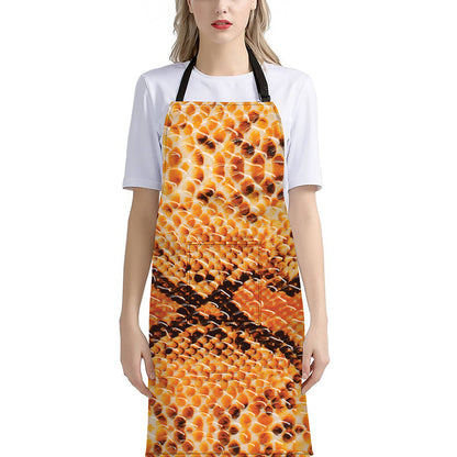 Orange Snakeskin Print Bib Apron With Pocket