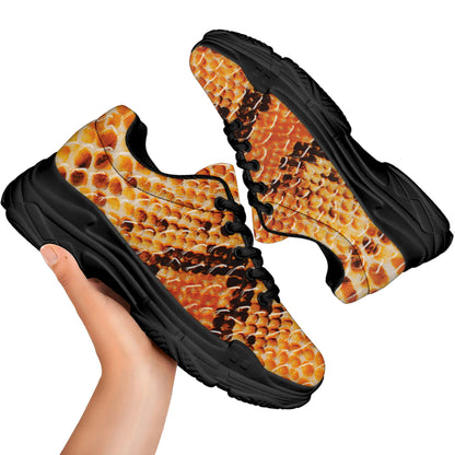 Orange Snakeskin Print Black Chunky Shoes