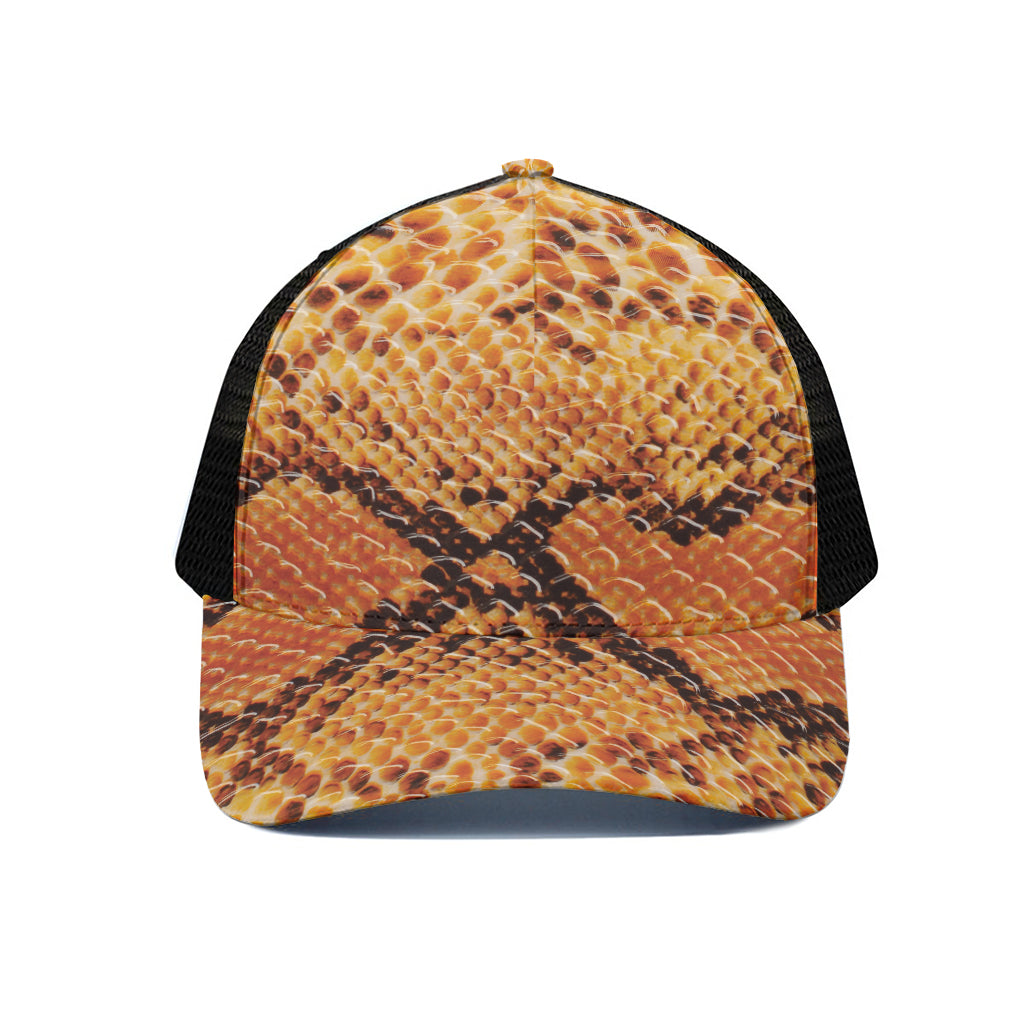 Orange Snakeskin Print Black Mesh Trucker Cap