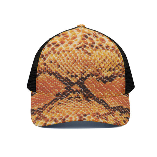 Orange Snakeskin Print Black Mesh Trucker Cap