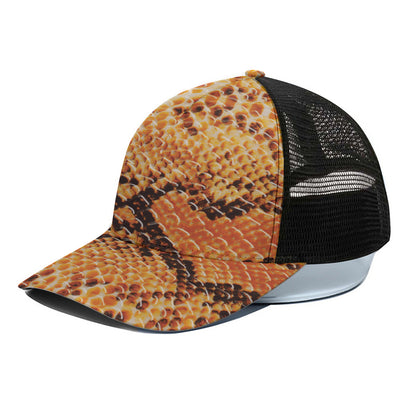 Orange Snakeskin Print Black Mesh Trucker Cap