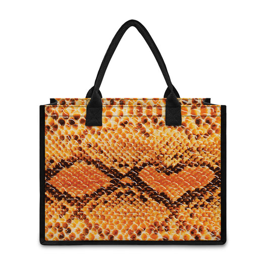 Orange Snakeskin Print Canvas Tote Bag