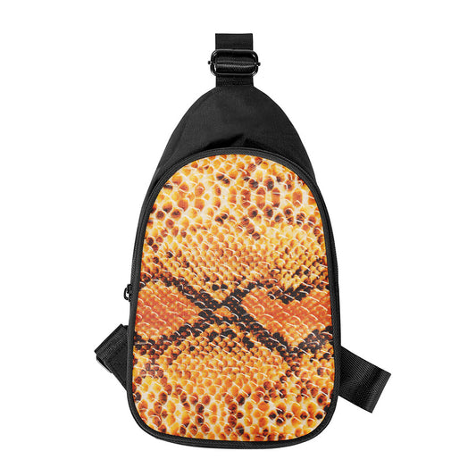 Orange Snakeskin Print Chest Bag