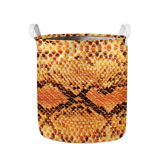 Orange Snakeskin Print Collapsible Laundry Basket