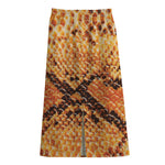 Orange Snakeskin Print Cotton Front Slit Maxi Skirt