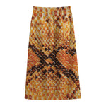 Orange Snakeskin Print Cotton Front Slit Maxi Skirt
