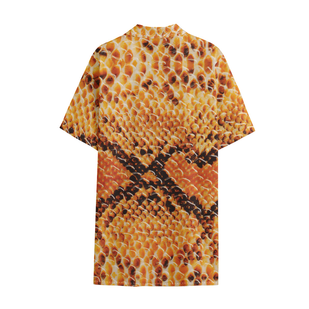 Orange Snakeskin Print Cotton Hawaiian Shirt