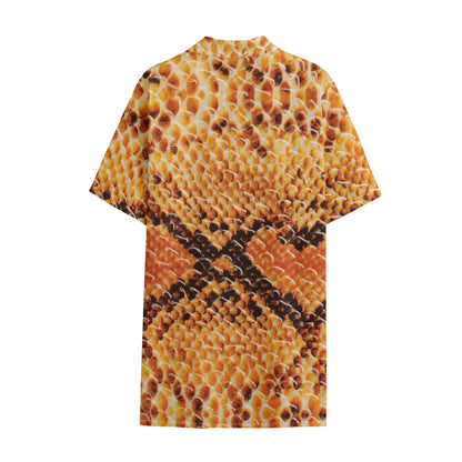 Orange Snakeskin Print Cotton Hawaiian Shirt