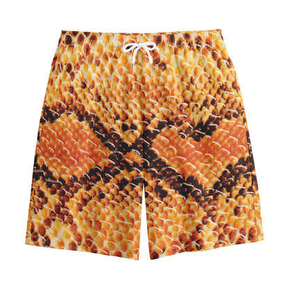 Orange Snakeskin Print Cotton Shorts
