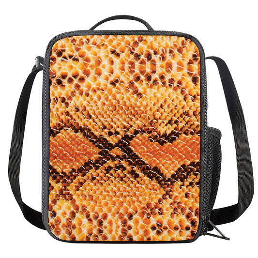 Orange Snakeskin Print Crossbody Lunch Bag
