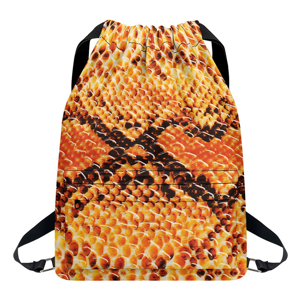 Orange Snakeskin Print Drawstring Backpack