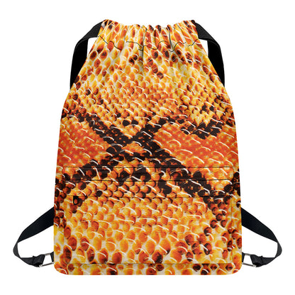 Orange Snakeskin Print Drawstring Backpack