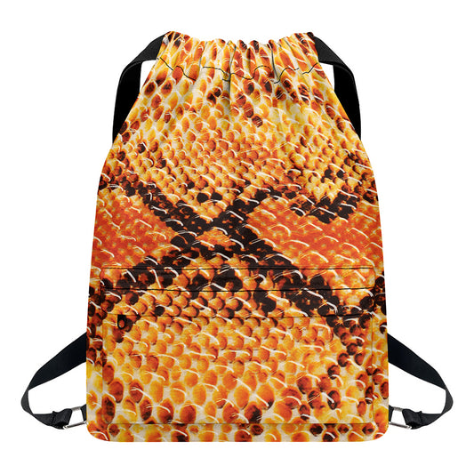 Orange Snakeskin Print Drawstring Backpack