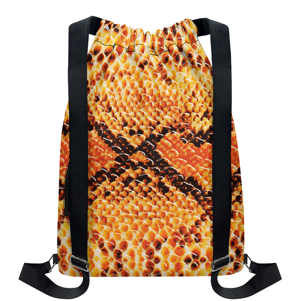 Orange Snakeskin Print Drawstring Backpack
