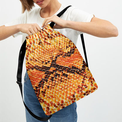 Orange Snakeskin Print Drawstring Backpack