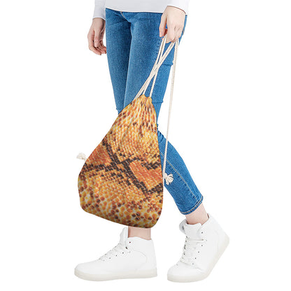 Orange Snakeskin Print Drawstring Bag
