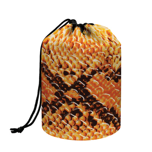 Orange Snakeskin Print Drawstring Makeup Bag