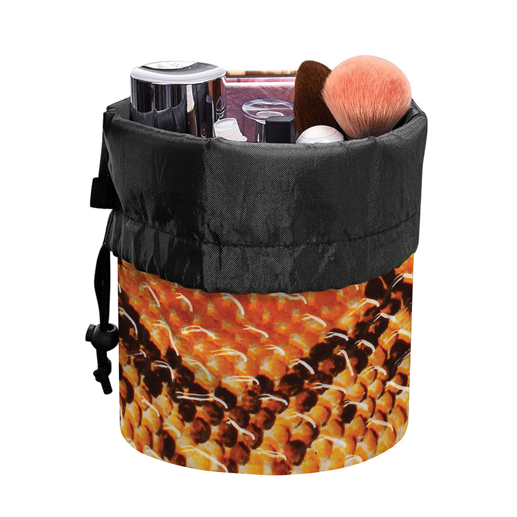 Orange Snakeskin Print Drawstring Makeup Bag