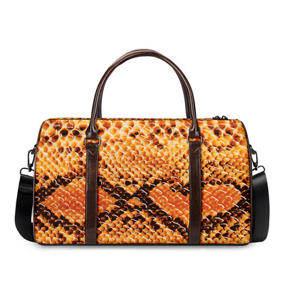 Orange Snakeskin Print Duffle Bag