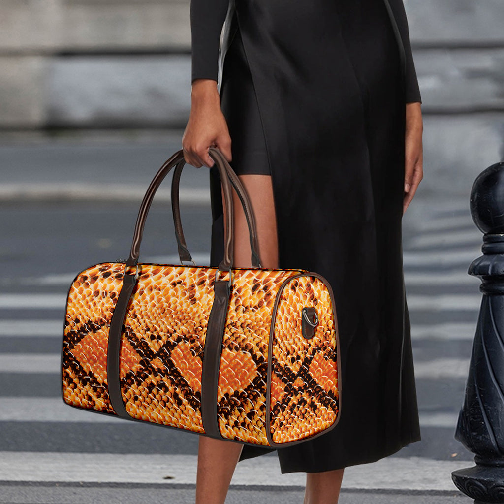 Orange Snakeskin Print Duffle Bag