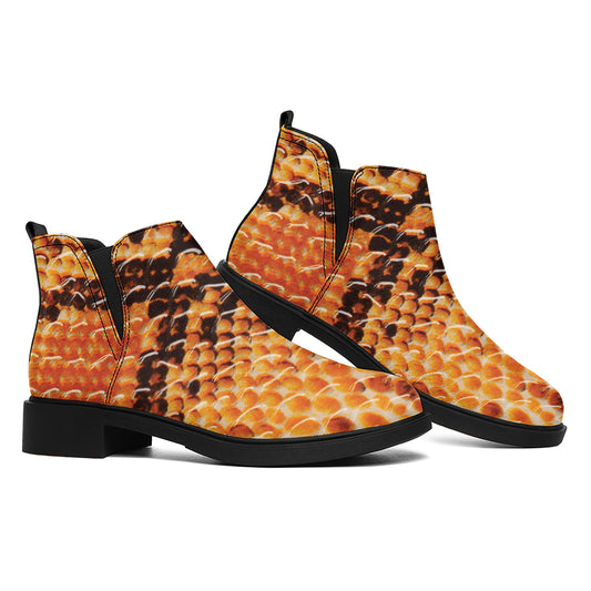Orange Snakeskin Print Flat Ankle Boots