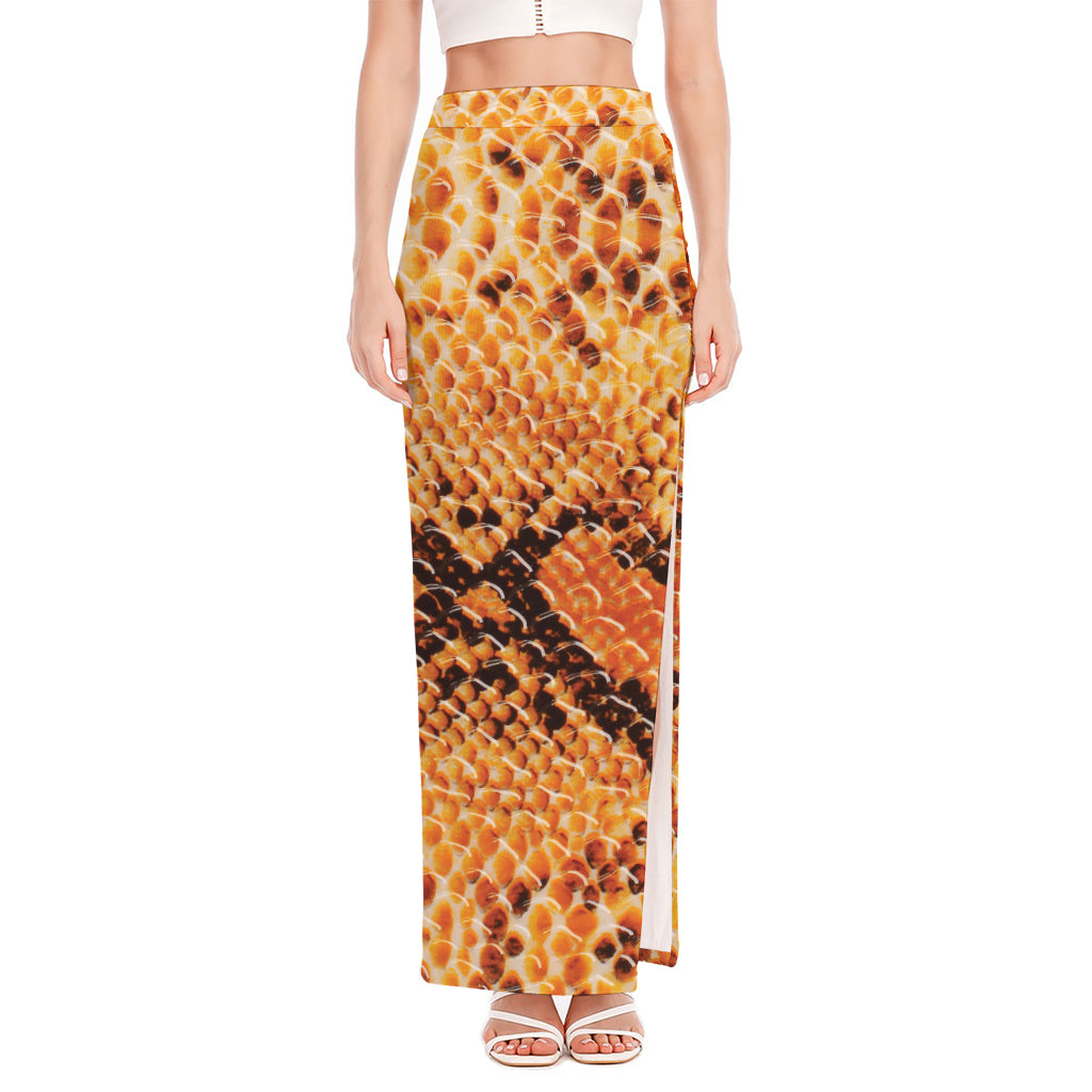 Orange Snakeskin Print High Slit Maxi Skirt