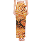 Orange Snakeskin Print High Slit Maxi Skirt