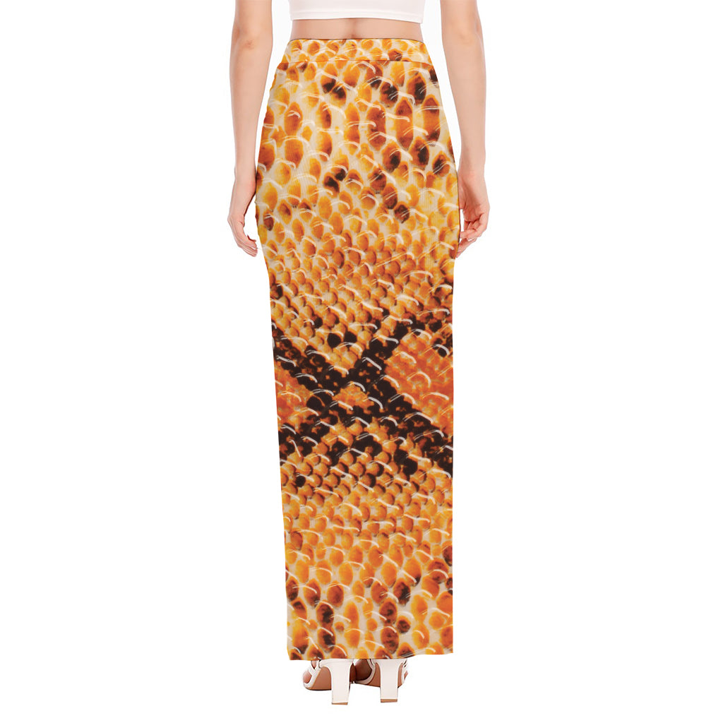 Orange Snakeskin Print High Slit Maxi Skirt