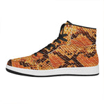 Orange Snakeskin Print High Top Leather Sneakers