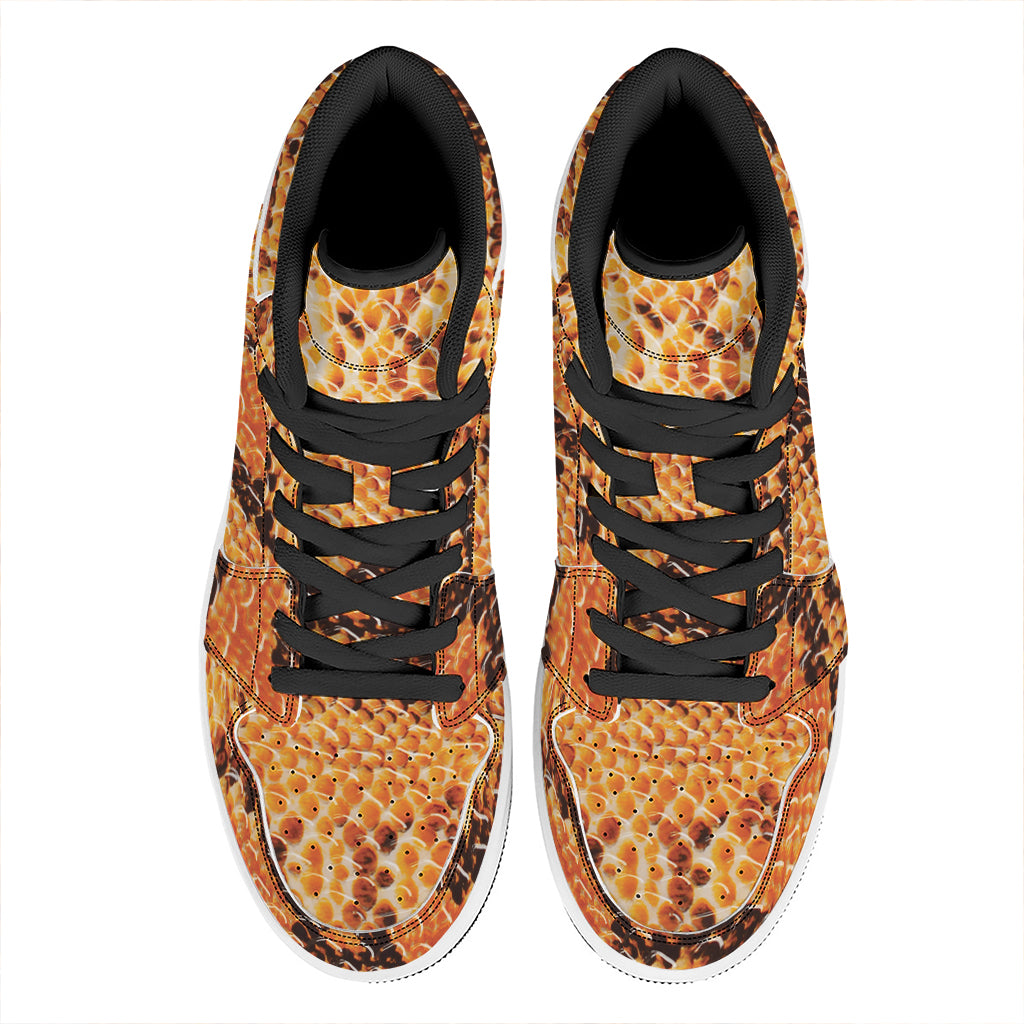 Orange Snakeskin Print High Top Leather Sneakers