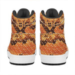 Orange Snakeskin Print High Top Leather Sneakers