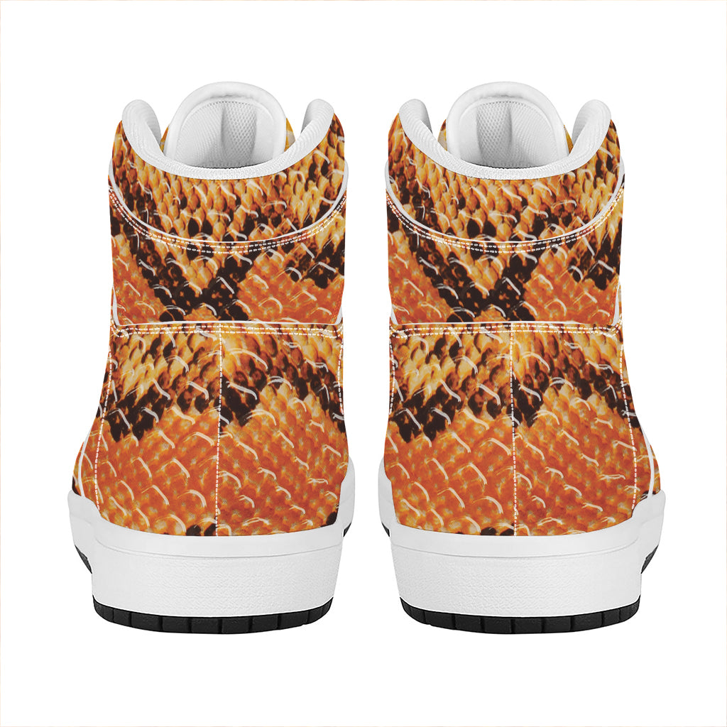 Orange Snakeskin Print High Top Leather Sneakers